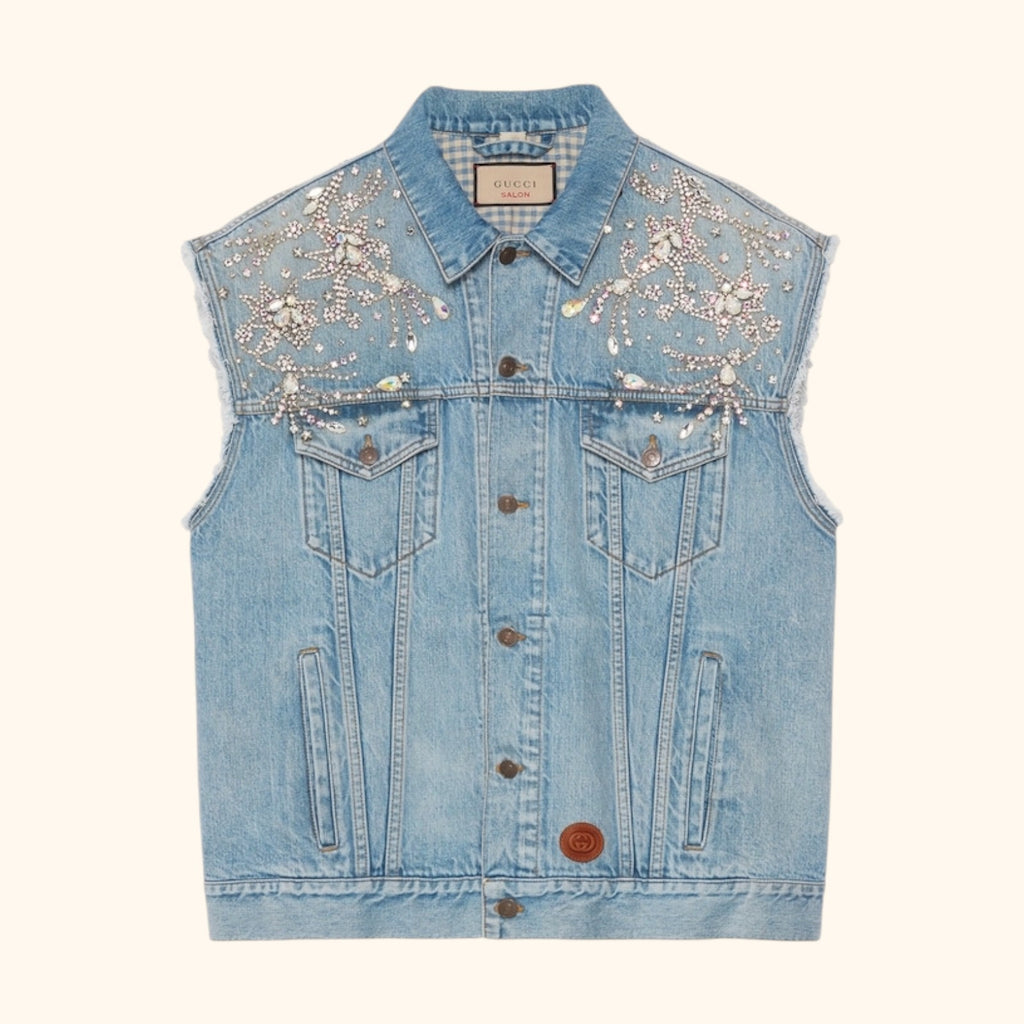 Mens crystal denim vest