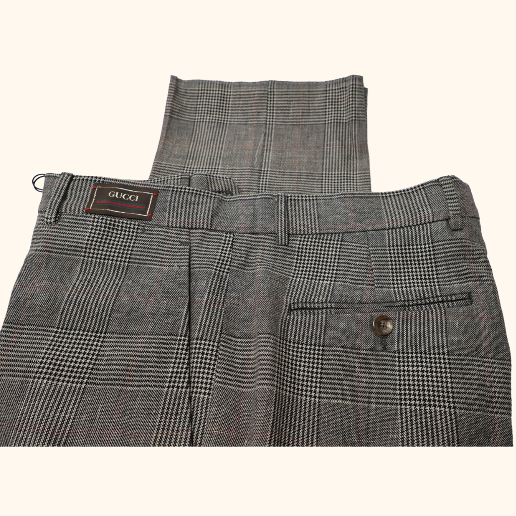 Check wool-blend trousers