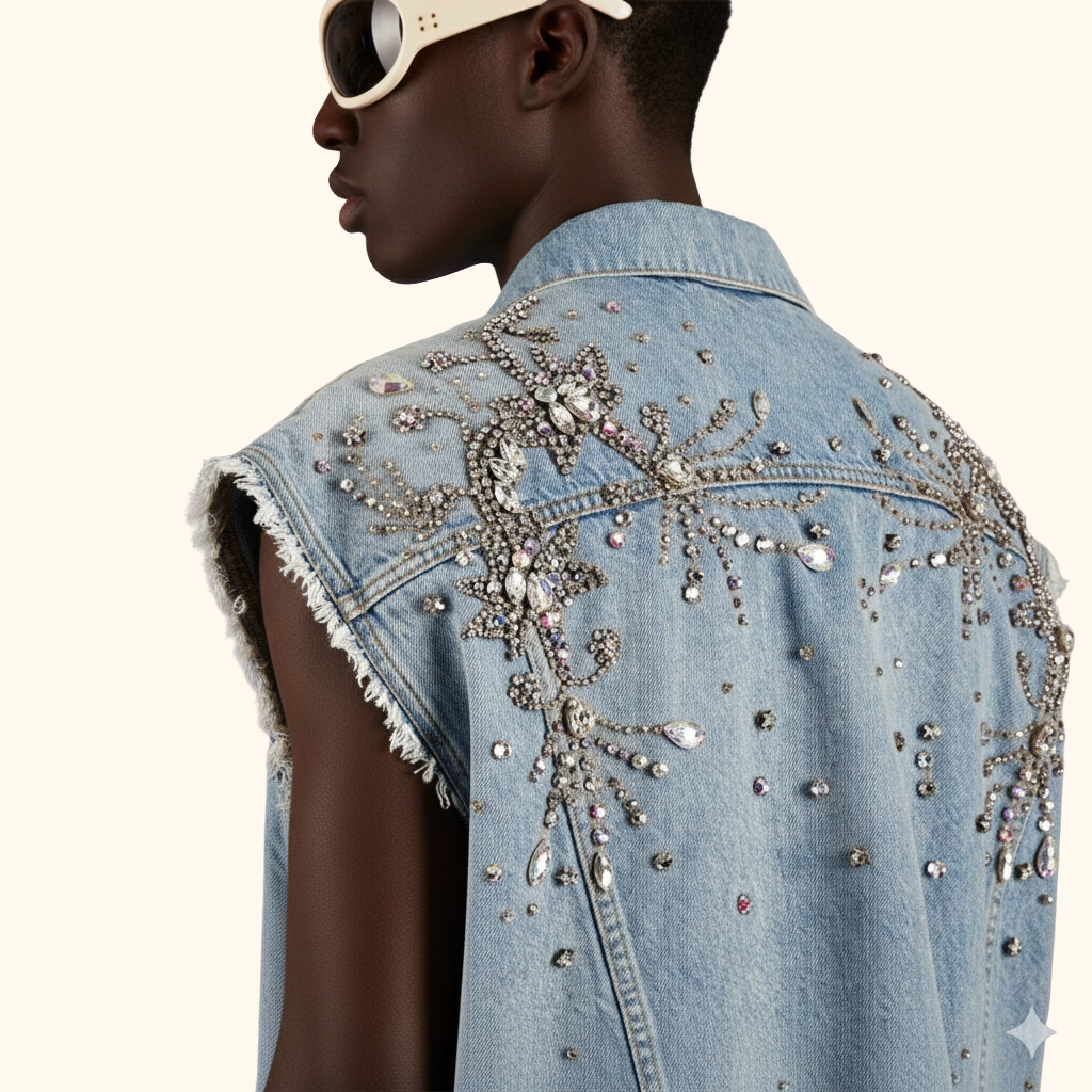 Mens crystal denim vest