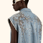 Mens crystal denim vest