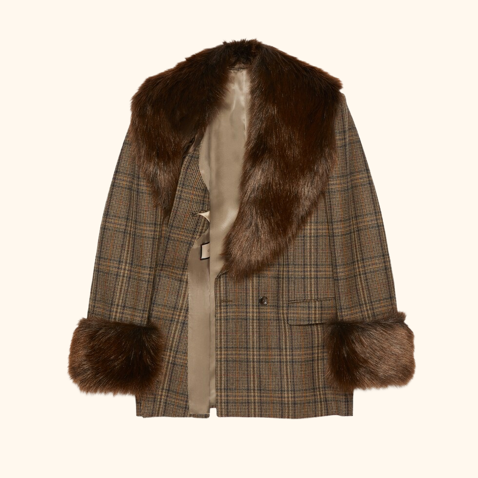WOOL JACKET WITH DETACHABLE FAUX FUR