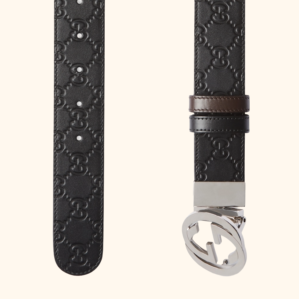 Signature leather reversible belt