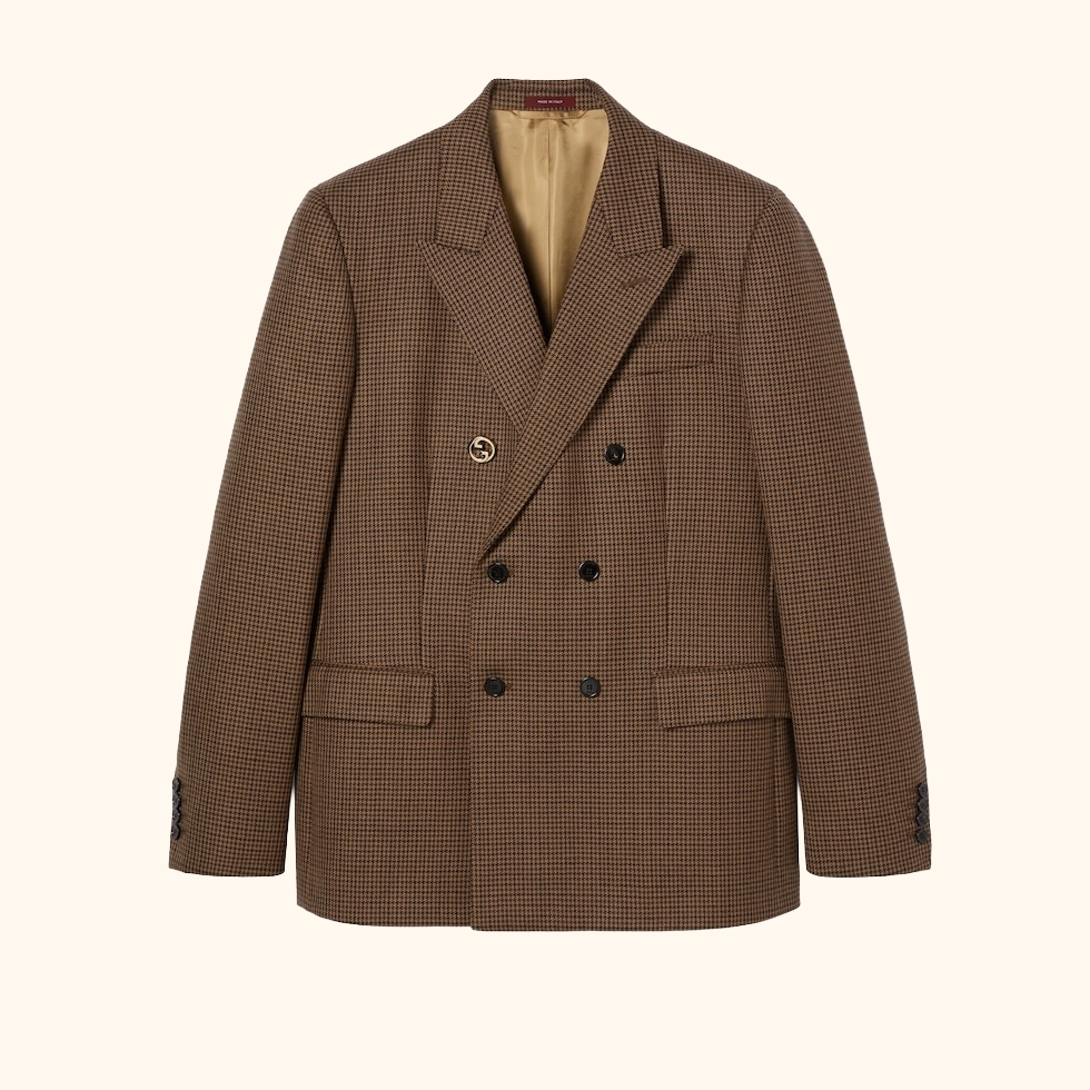 Double breasted houndstooth wool jacket
