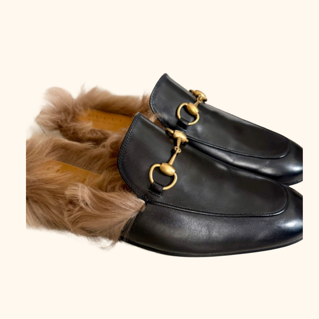 Gucci fur prince town mules
